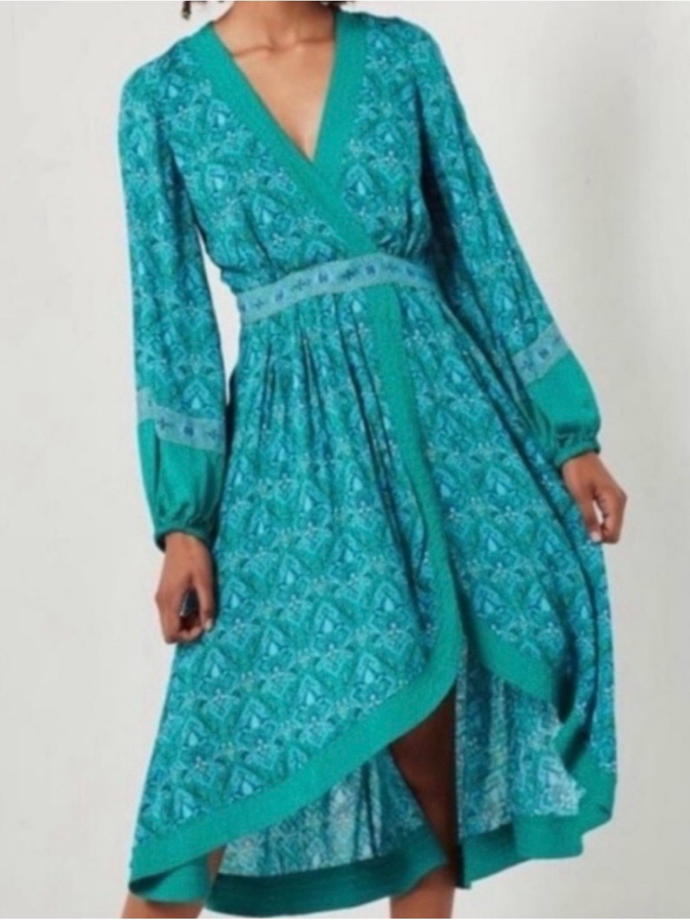 Spell Teal Green Printed High-Low Wrap Dress